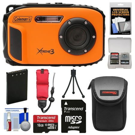 Coleman Xtreme3 C9WP Shock & Waterproof 1080p HD Digital Camera (Orange) with 16GB Card + Battery + Case + Tripod + Float Strap + Kit