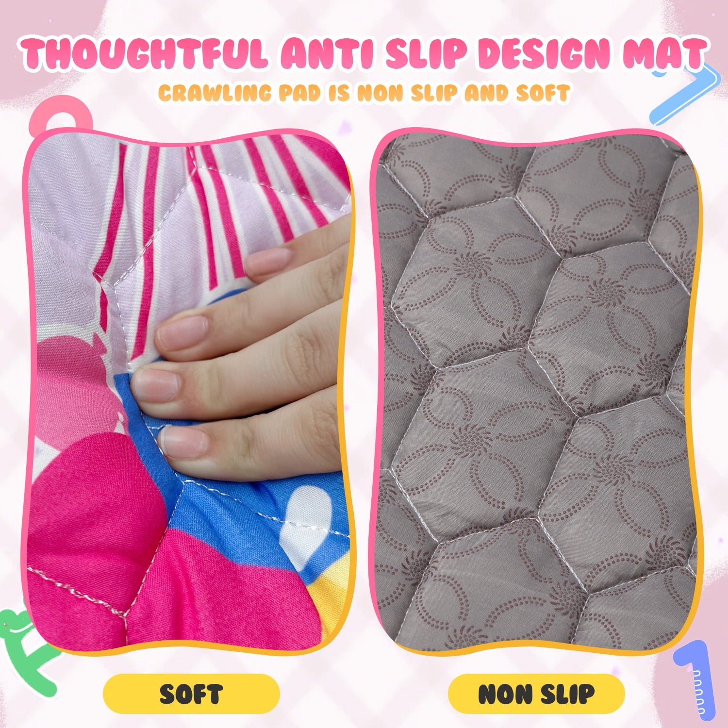 WonderStone Baby Play Mat for the Floor, 50" x 50" Tummy Time Mat, Playpen Mat for Babies, Toddlers, Infants 0-36 Months (Pink）