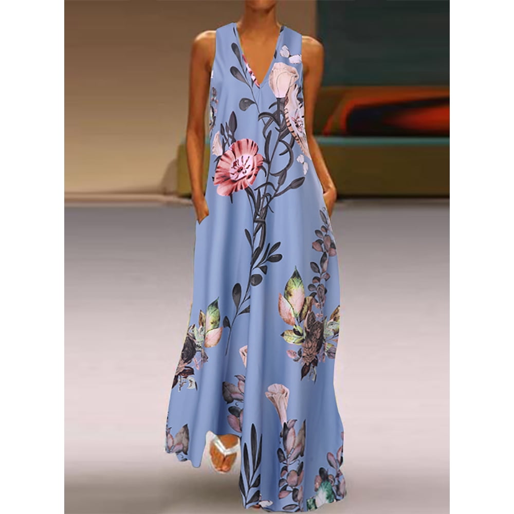 ZANZEA ZANZEA Women Floral Party Dress Holiday Beach Sundress Maxi
