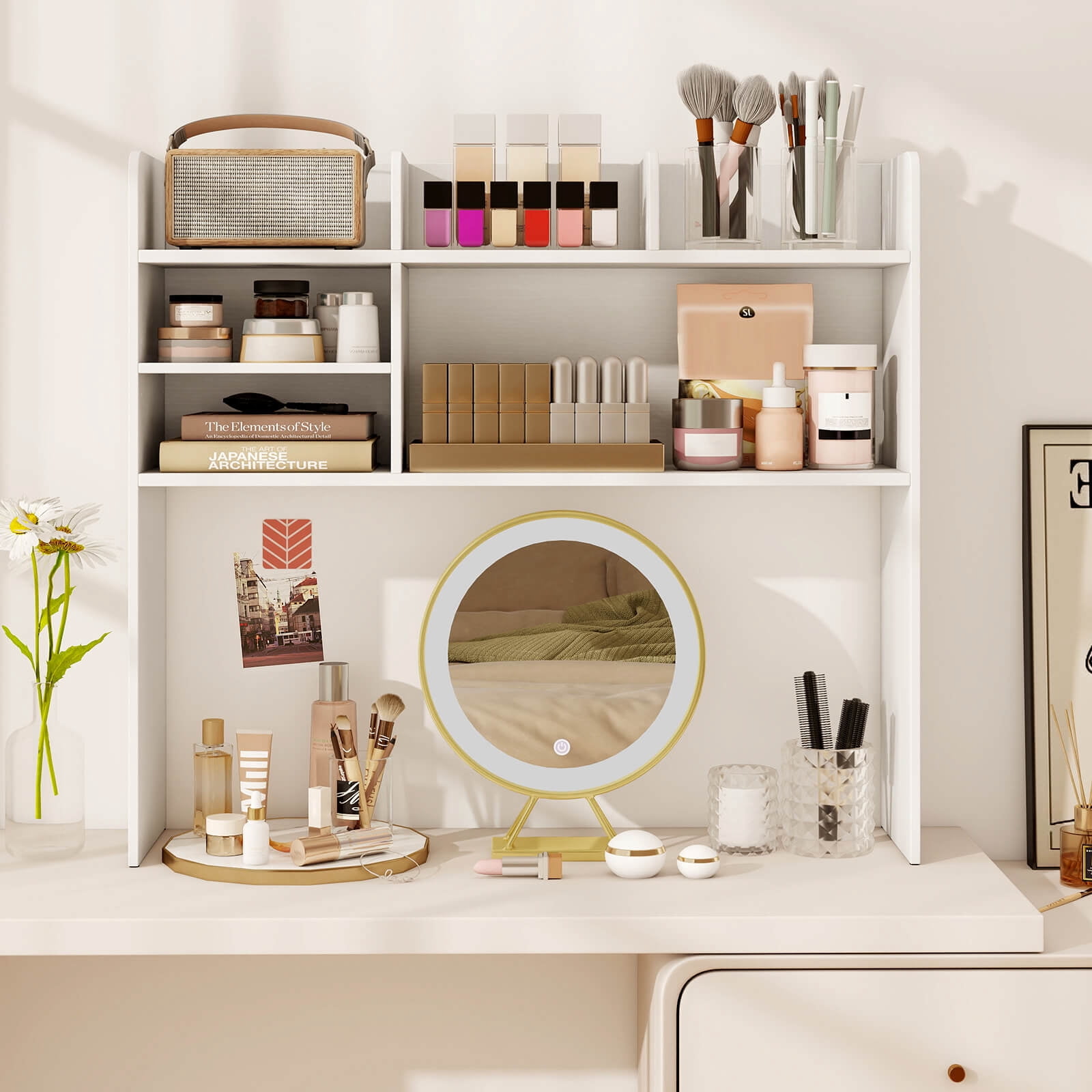 Costway 37" Desktop Bookshelf Wooden Organizer with 6 Shelves 2 Anti-tipping Devices White