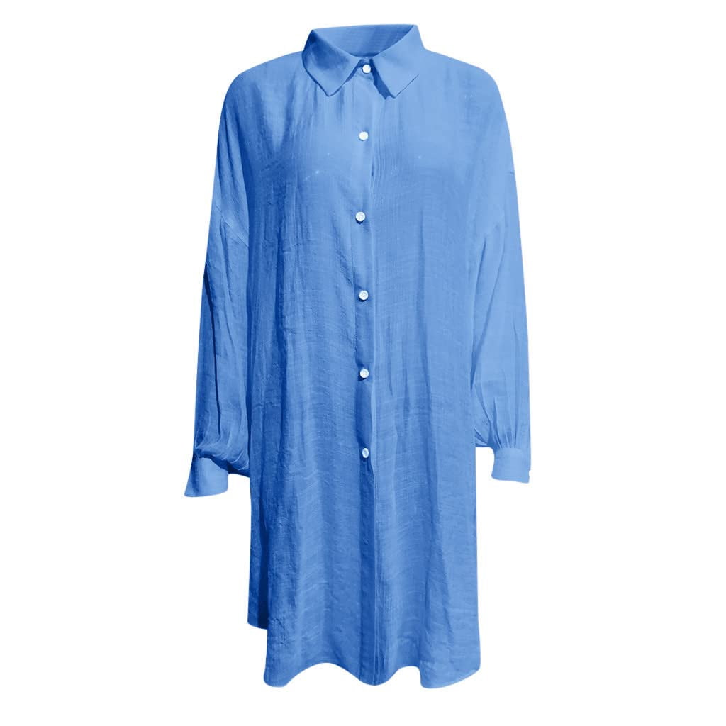 Linen Shirts for Women Summer Long Sleeve Button Down Blouses Lightweight Gauze Loose Casual Fashion Clothes