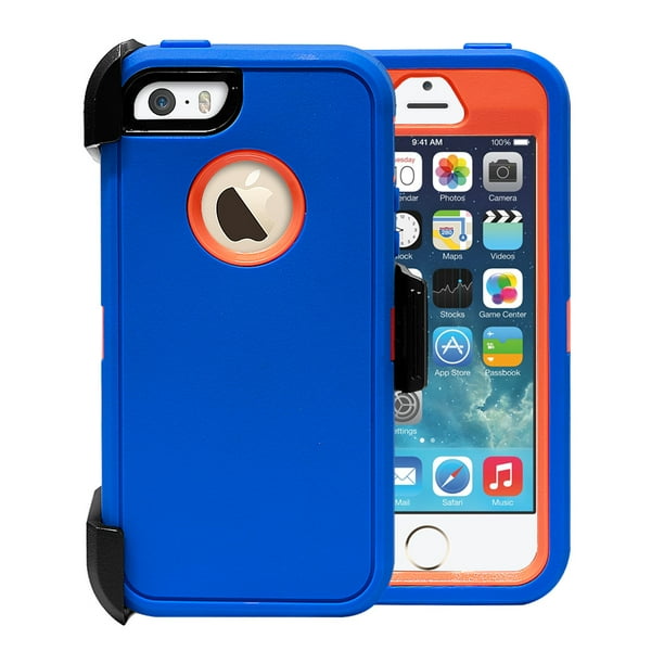 Iphone 5 5s Se Case Full Body Heavy Duty Protection Shock Reduction Bumper Case With Screen Protector For Apple Iphone 5 5s Se Light Blue Orange Walmart Com