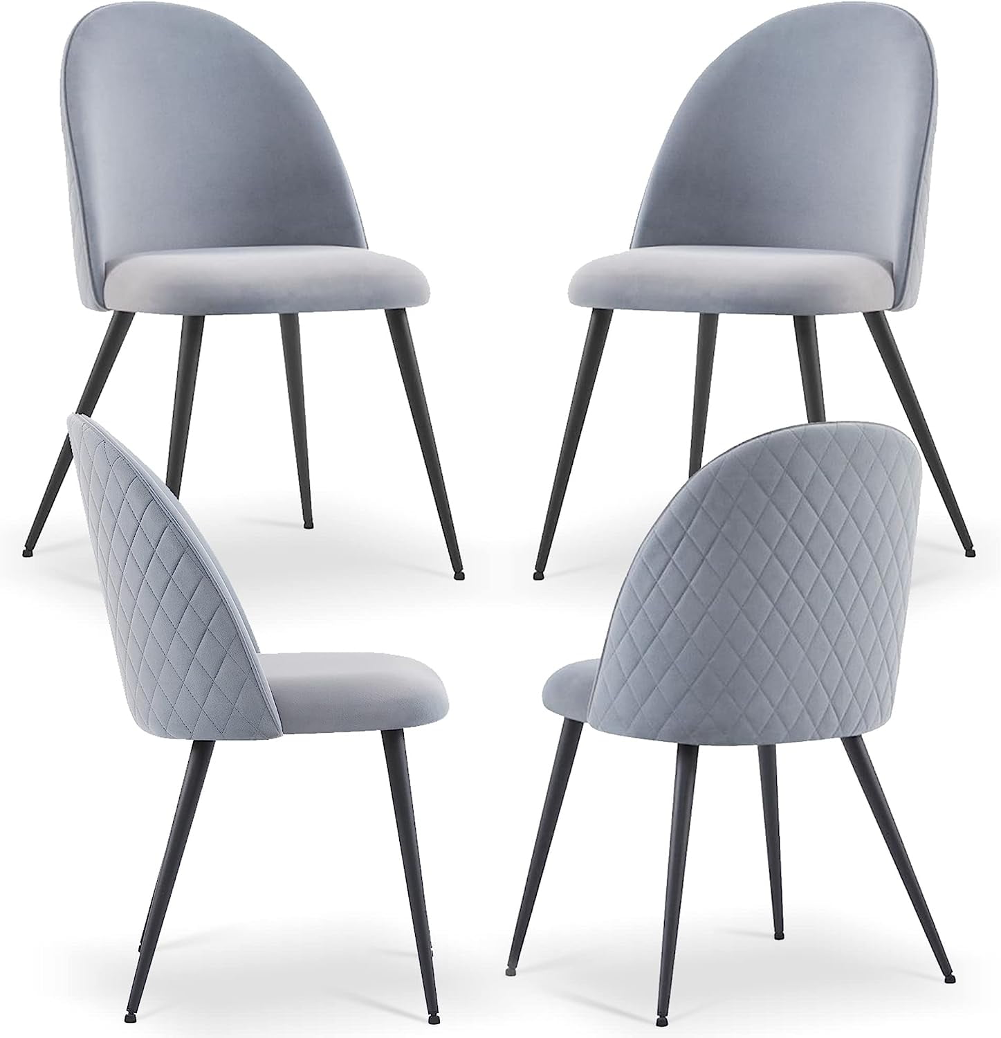 HOMCOM Modern Accent Velvet Chair Open Curved Mid-Back Upholstered Vanity Chair With Gold Plating Metal Legs For Living Room/Office/Reception, Blue