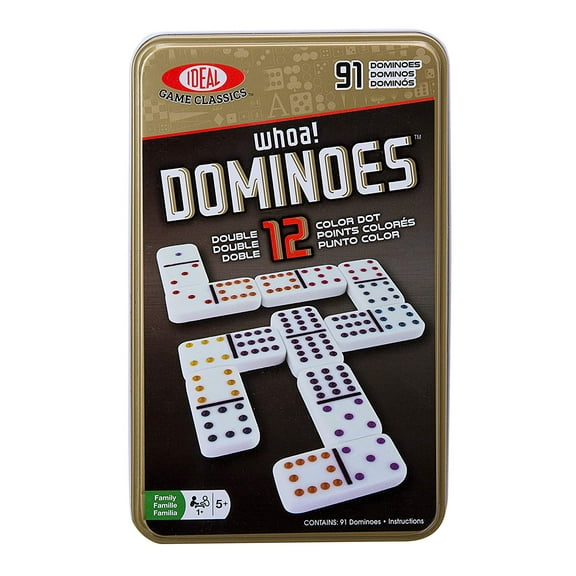 Ideal Double 12-Color Dot Dominoes in Tin