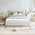 thumbnail image 2 of Queen Bed Frame, UHOMEPRO Upholstered Platform Bed Frame with LED Lights, Drawer, Charging Station, Fabric Platform Bed Frame for Bedroom, Wood Slats Support, No Box Spring Needed, Beige, 2 of 13