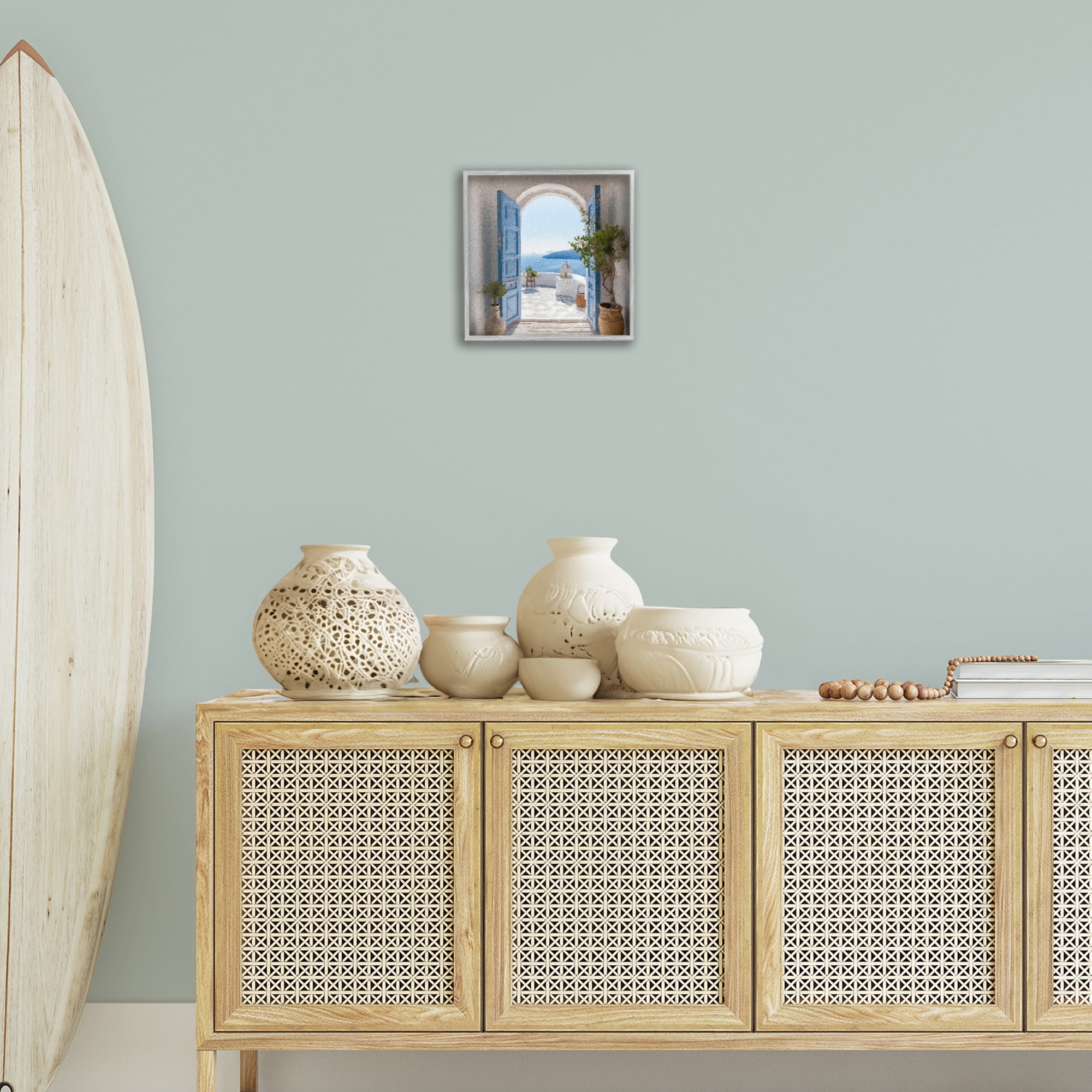 Stupell Industries Coastal Doorway to Sea Town & City Painting Gray Framed Art Print Wall Art, 12 x 12