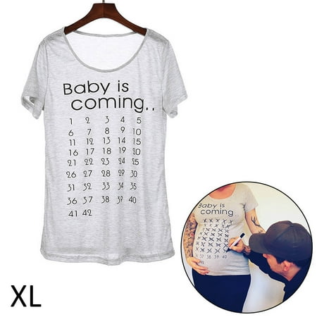 

Baby Is Coming Calendar Maternity T-Shirt Clothing Pregnant Letter Print Baby Is Coming Pregnants Tops Blouse Short Sleeve Gift