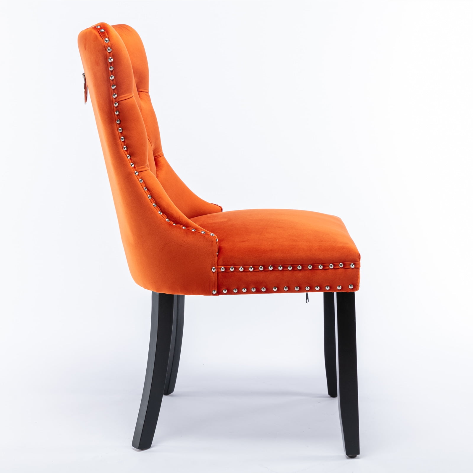 Yoneston Dining Chairs Set of 2, Upholstered High-End Tufted Dining Room Chair with Nailhead & Ring Pull Trim, Modern Velvet Chairs with Solid Wood Legs for Kitchen, Orange
