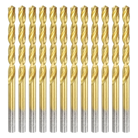 12pcs Titanium Twist Drill Bit 5/32" Drilling Dia High Speed Steel Drills for Hardened Metal, Stainless Steel, Cast Iron, Wood, Plastic