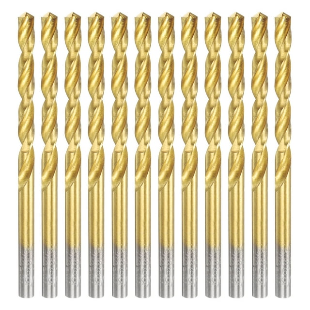12 piezas Broca de torsión de titanio 5/32" de diámetro de perforación, brocas de acero de alta velocidad para metal endurecido, acero inoxidable, hierro fundido, madera, plástico