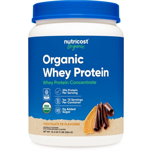 Nutricost Organic Whey Protein Concentrate, Chocolate Peanut Butter Flavored, (1LB) - Gluten-Free, Non-GMO