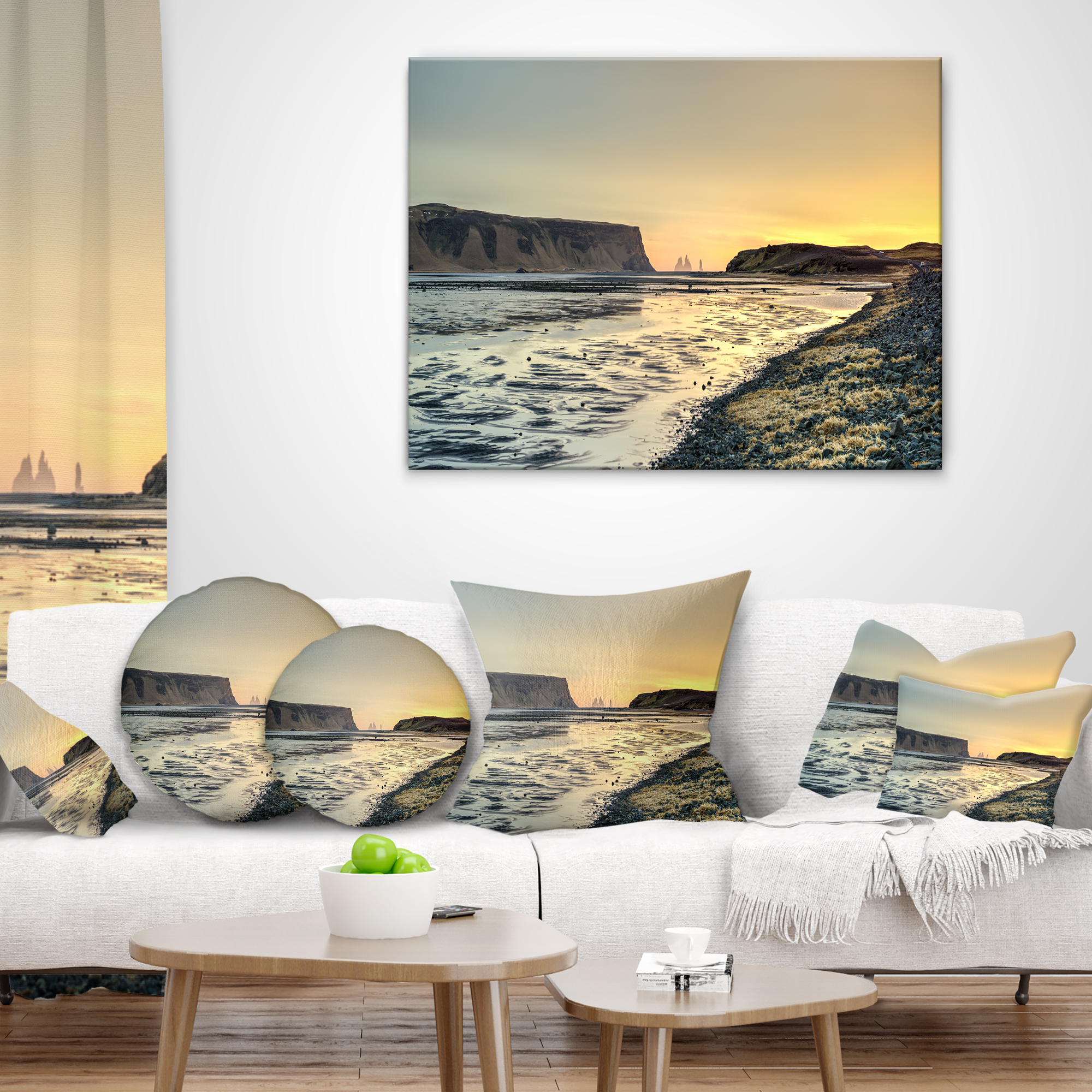 Designart Dyrholaey View Unto Reynisfjara - Seashore Throw Pillow - 12x20