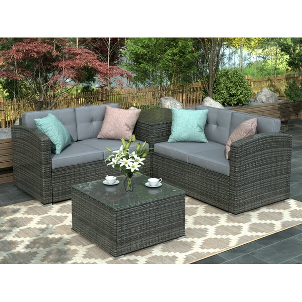 enyopro 4 Piece Patio Furniture Set, All-Weather Outdoor ...