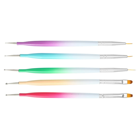 Unique Bargains 5 Pcs Double Ended Nail Art Brushes Kit Including Nail Liner Brush and Nail Dotting Pens