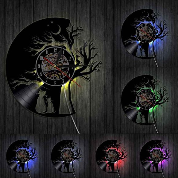 Cats in Love Under A tree Wall Art Modern Wall Clock Kitty Under A Tree Vinyl Record Clock Kittens Cat Pet Lovers Gift
