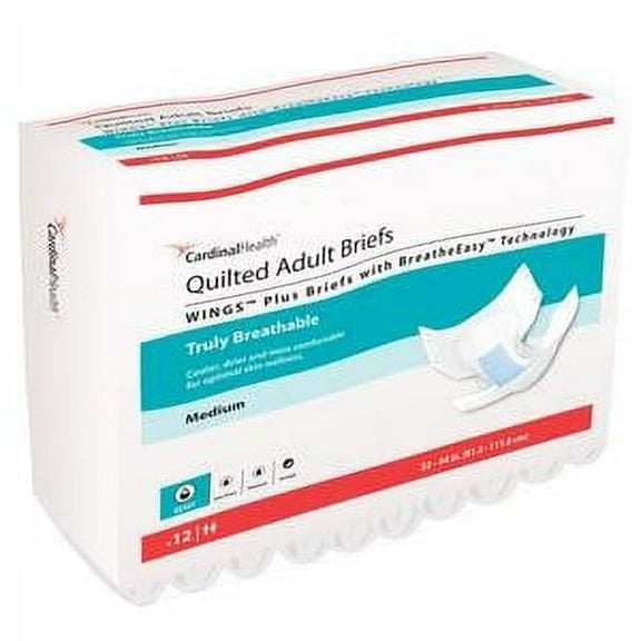 WINGS Plus Quilted Absorbent Brief with BreatheEasy Technology, Medium, 32 - 44 Inch