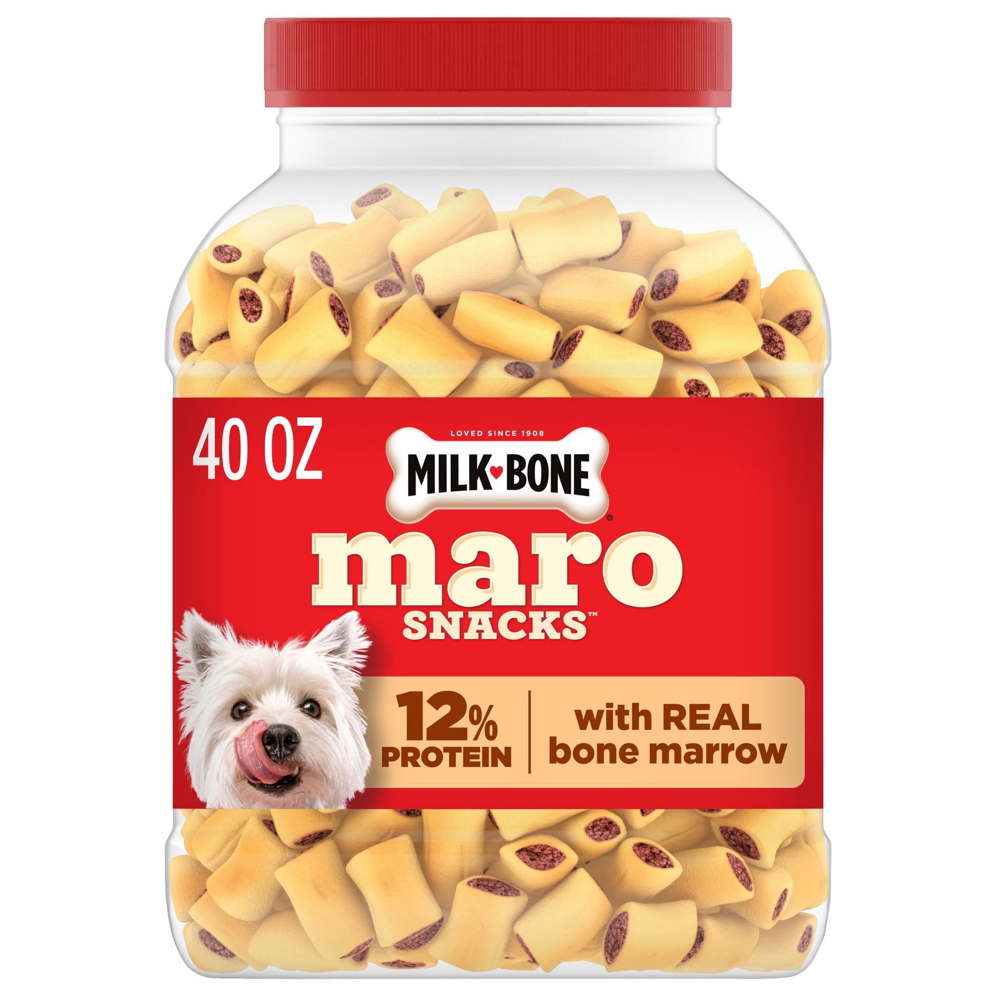 Milk Bone MaroSnacks Small Dog Treats with Real Bone Marrow, Crunchy Dog Snacks, 40 oz Canister