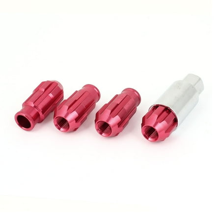 Unique Bargains 4 Pcs Red Racing Wheel Tuner Lug Nuts Screw M12 x 1.5mm w Hex Key