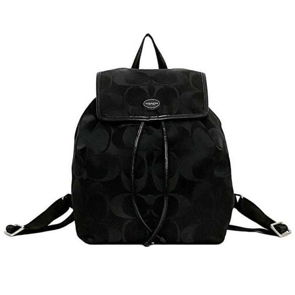 Pre-Owned Coach Backpack ec-22300 Black Signature F77350 Canvas Leather COACH Flap... (Good)