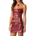 thumbnail image 2 of Musuos Women's Summer 2Pcs Leather Outfits Sleeveless Strapless Front Zipper Tube Tops + Mini Bodycon Skirt Set Streetwear, 2 of 8