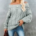 thumbnail image 2 of RMGVDSD Sweaters For Women Off Shoulder Tops Long Sleeve Knit Shirt Pullover Sweater Jumper Tops Casual Warm Sweater Solid Color Fashion Basic Sweater Tops /Grey, 2 of 7