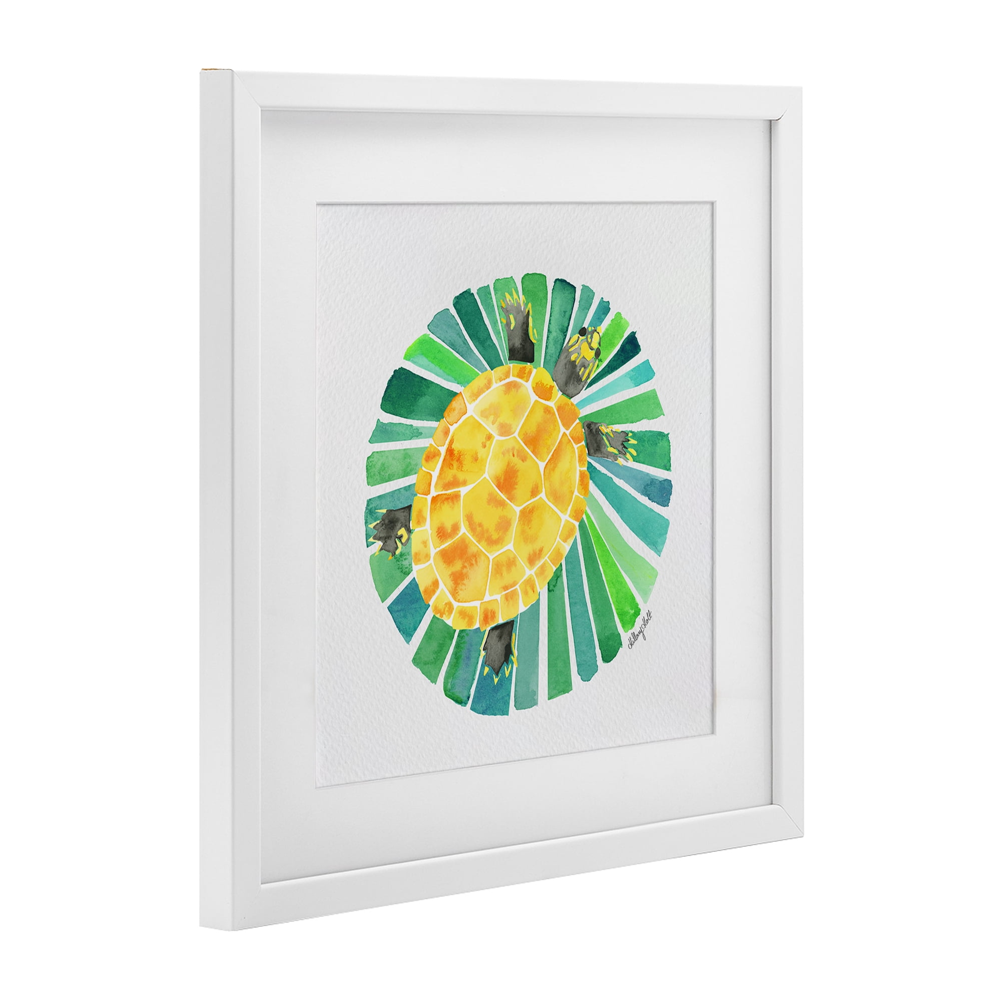 Stupell Industries Lotus Garden Turtle White Framed Print Under Glass, design by Hillary Holt