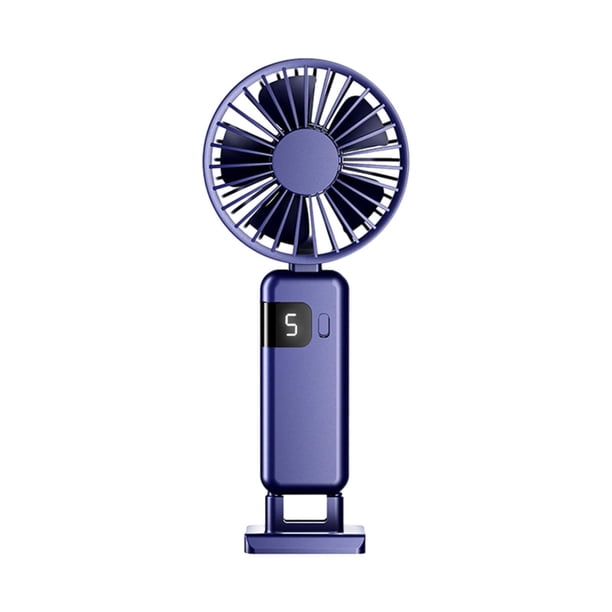 Ventilador de cuello colgante, mini ventilador de mano silencioso con soporte para teléfono, ventilador plegable personal Azul
