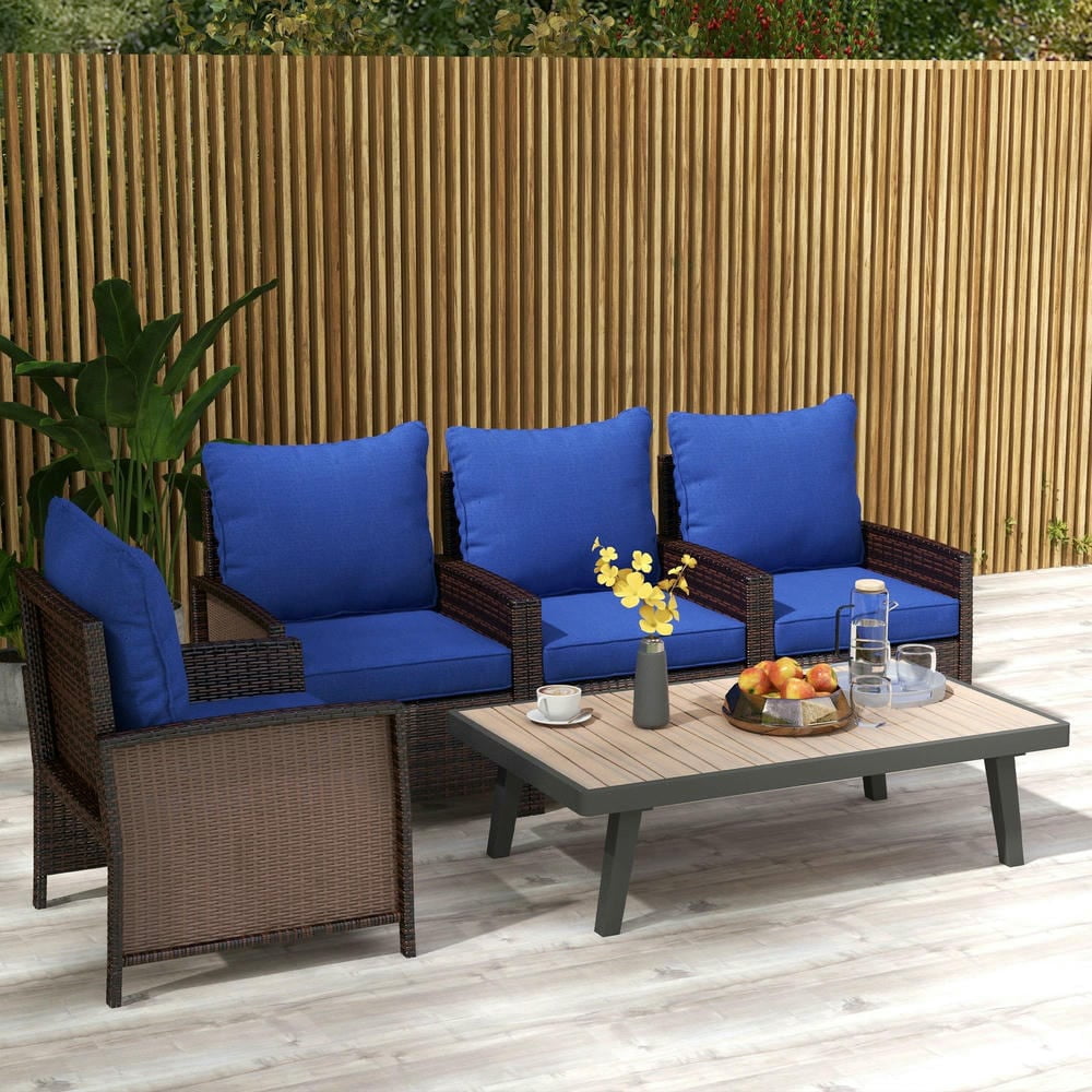 GVN Outdoor/Indoor Chair Pads, Seat Cushions,8 Patio Chair Cushions with Seat & Backrest, Fade Resistant Seat Replacement Cushion Set, Navy Blue
