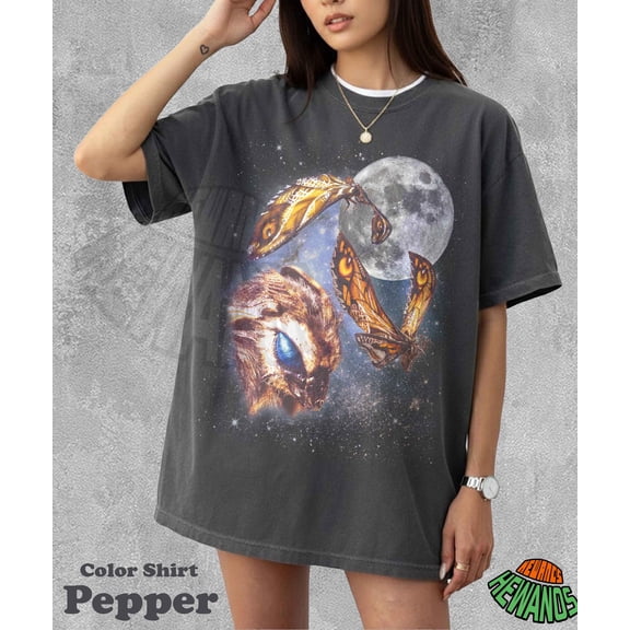 Retro Mothra Moon Shirt, Vintage Celestial Animal Graphic Tee, Gothic Insect Clothing, Cottagecore Moon Phase Apparel, Nature Lover Gift