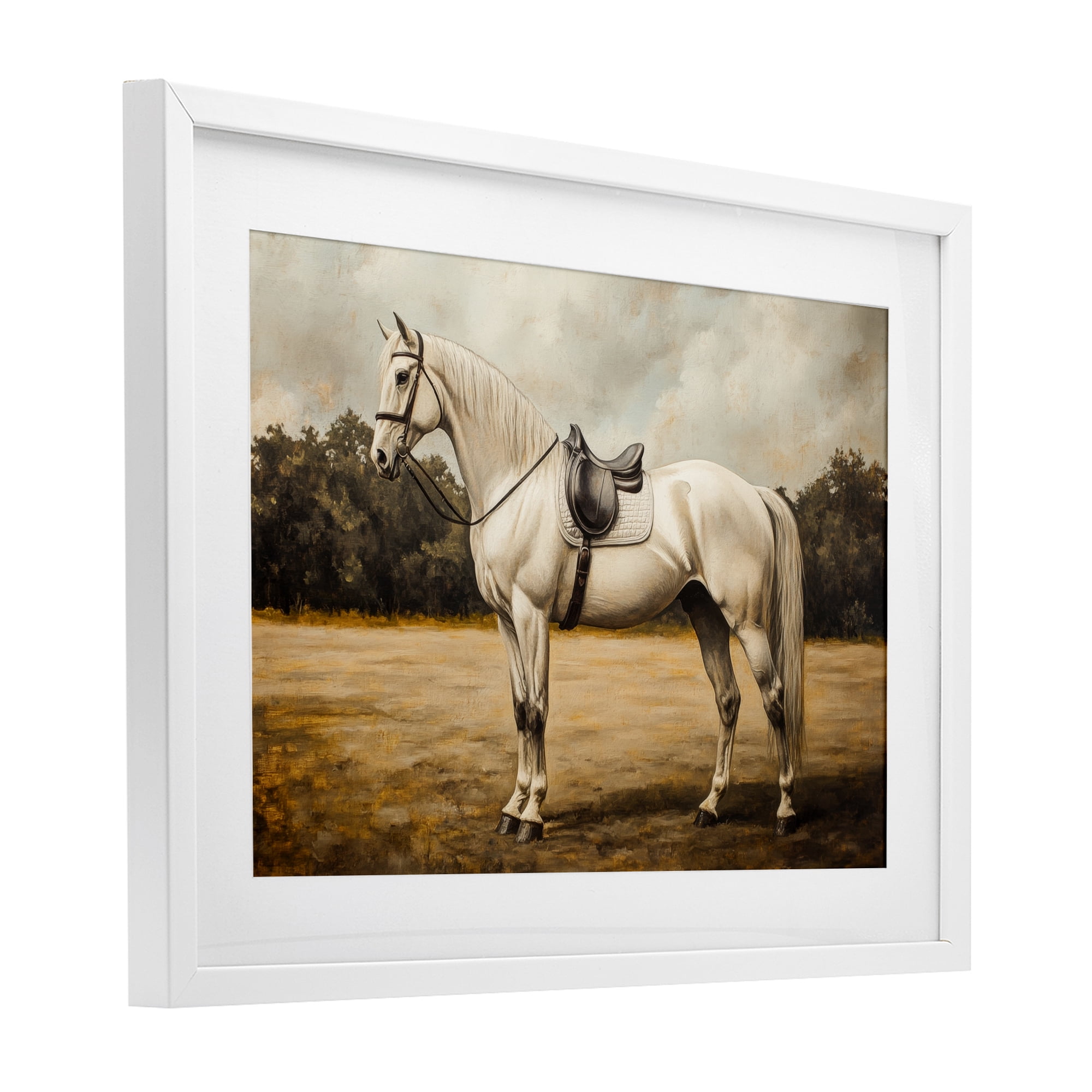 Stupell Industries White Mare with Saddle White Framed Print Under Glass, design by Petal Prints Design