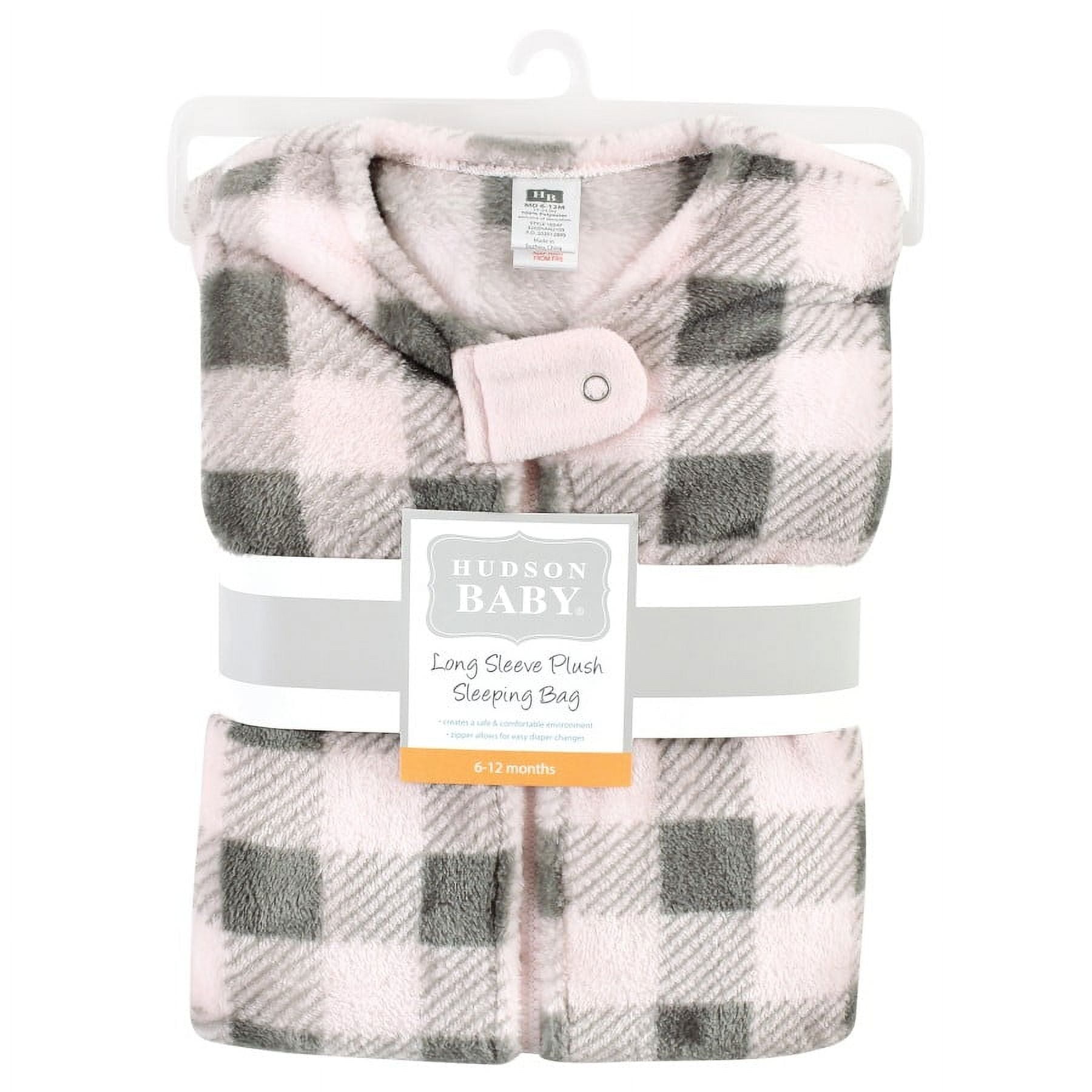 Hudson Baby Infant Girl Plush Long-Sleeve Sleeping Bag, Sack, Blanket, Pink Gray Plaid, 18-24 Months