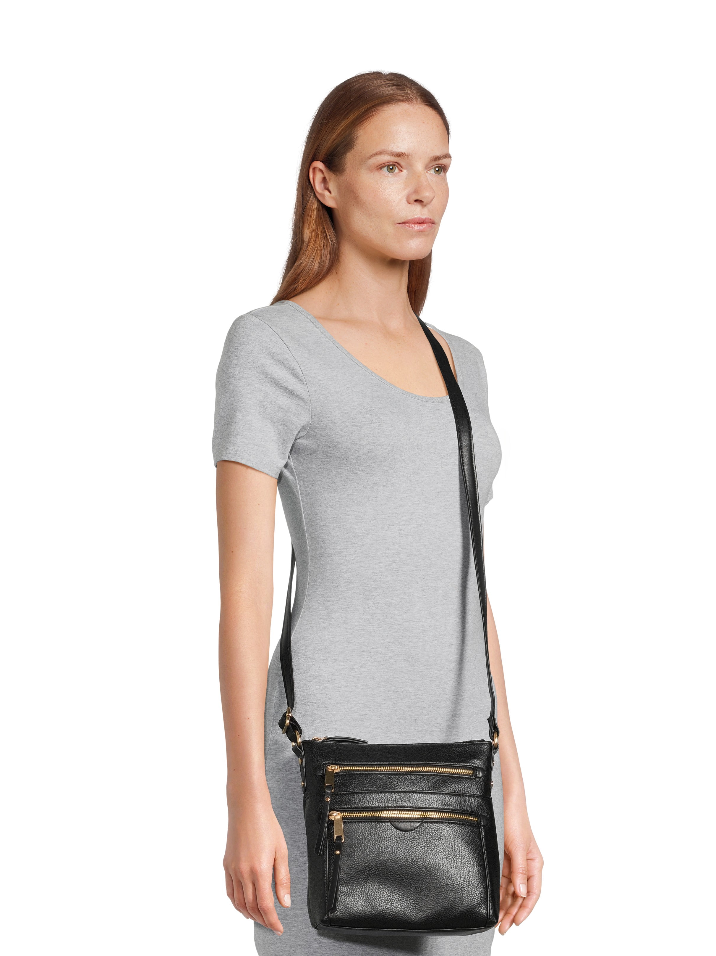 Time and Tru Women's Norah Crossbody Shoulder Bag, Black