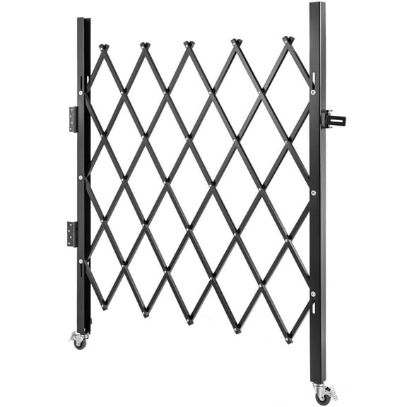 66" Wide Expandable Steel Security Gate, 48" Tall Folding Barrier with Rolling Scissor Design & Padlock Eye for Doorway Protection