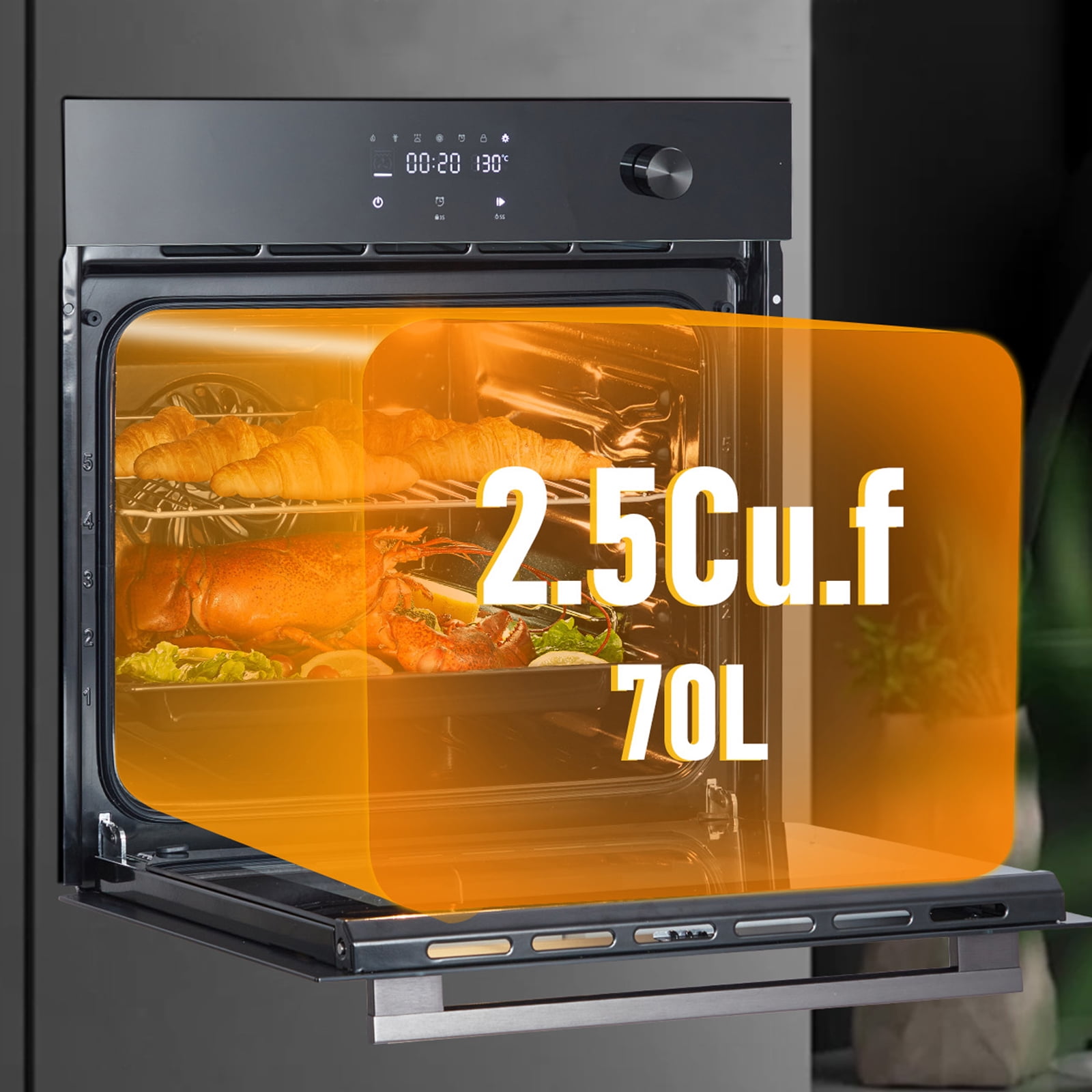 Garveehome Single Wall Oven, 24 Inch Electric Wall Oven with 8 Cooking Modes, 3000W 2.5Cu.Ft Built In Electric Oven with Touch Control, Timer, Triple Layer Glass Door for Kitchen