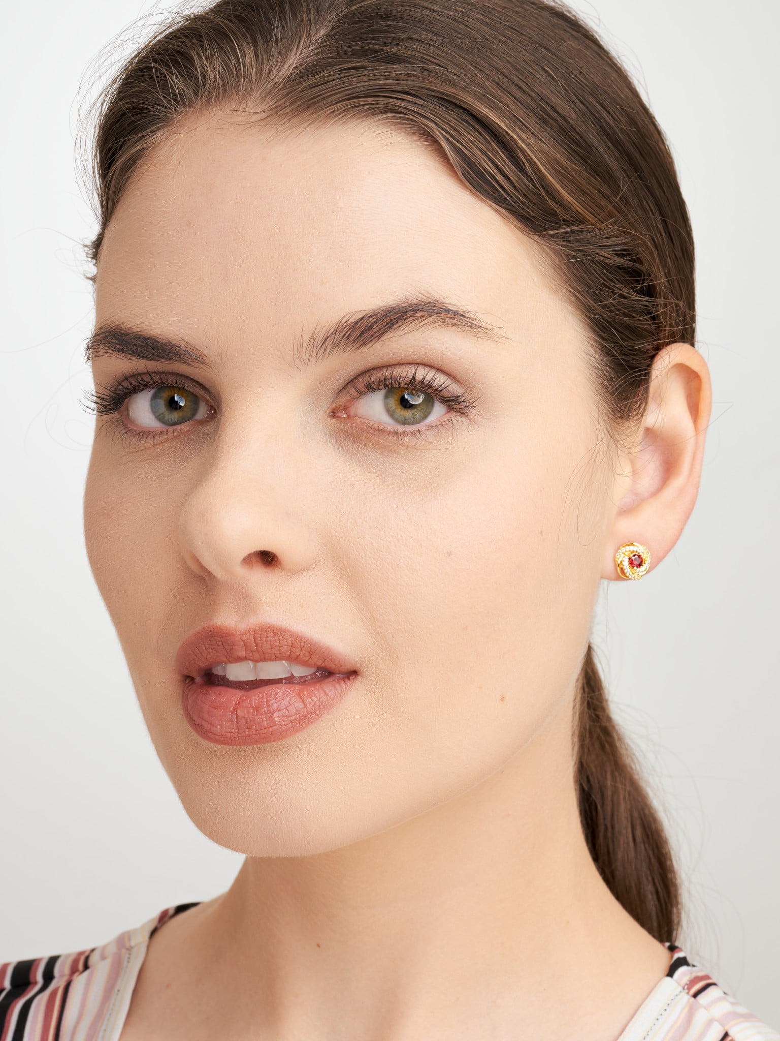 18K Yellow Gold Plated Sterling Silver Created Ruby July Birthstone Love Knot Stud Earrings for Women Gift for Her