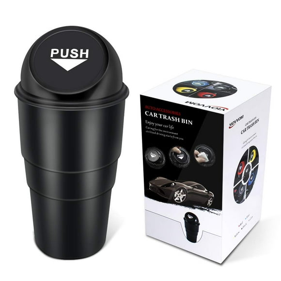 Yiovvom Bote De Basura Para Automóvil Con Tapa, A Prueba De Fugas, Portavasos Para Vehículos, Bote De Basura Para Automóvil, Contenedor De Basura Pequeño Para Automoción, Oficina, Hogar, Cocina (Negro