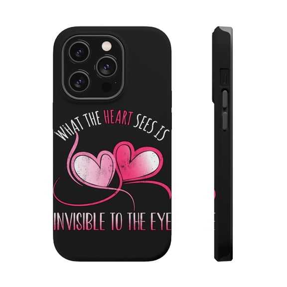 DistinctInk Tough Case for Apple iPhone 15 PRO (6.1" Screen), Compatible with MagSafe Charging - Heart Sees Invisible To Eye