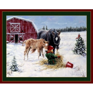 Winter Coats  Warm Hearts Horse Panel Cotton Fabric
