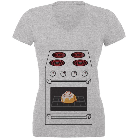 Halloween Costume Pregnant Bun in the Oven Juniors V-Neck T Shirt Heather X-LG