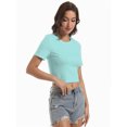 thumbnail image 2 of Womens Short Sleeve Crop Top Crew Neck Shirt Sexy Slim Fitted Casual Base Layer Soft Workout Shirt Going Out Tops, 2 of 6