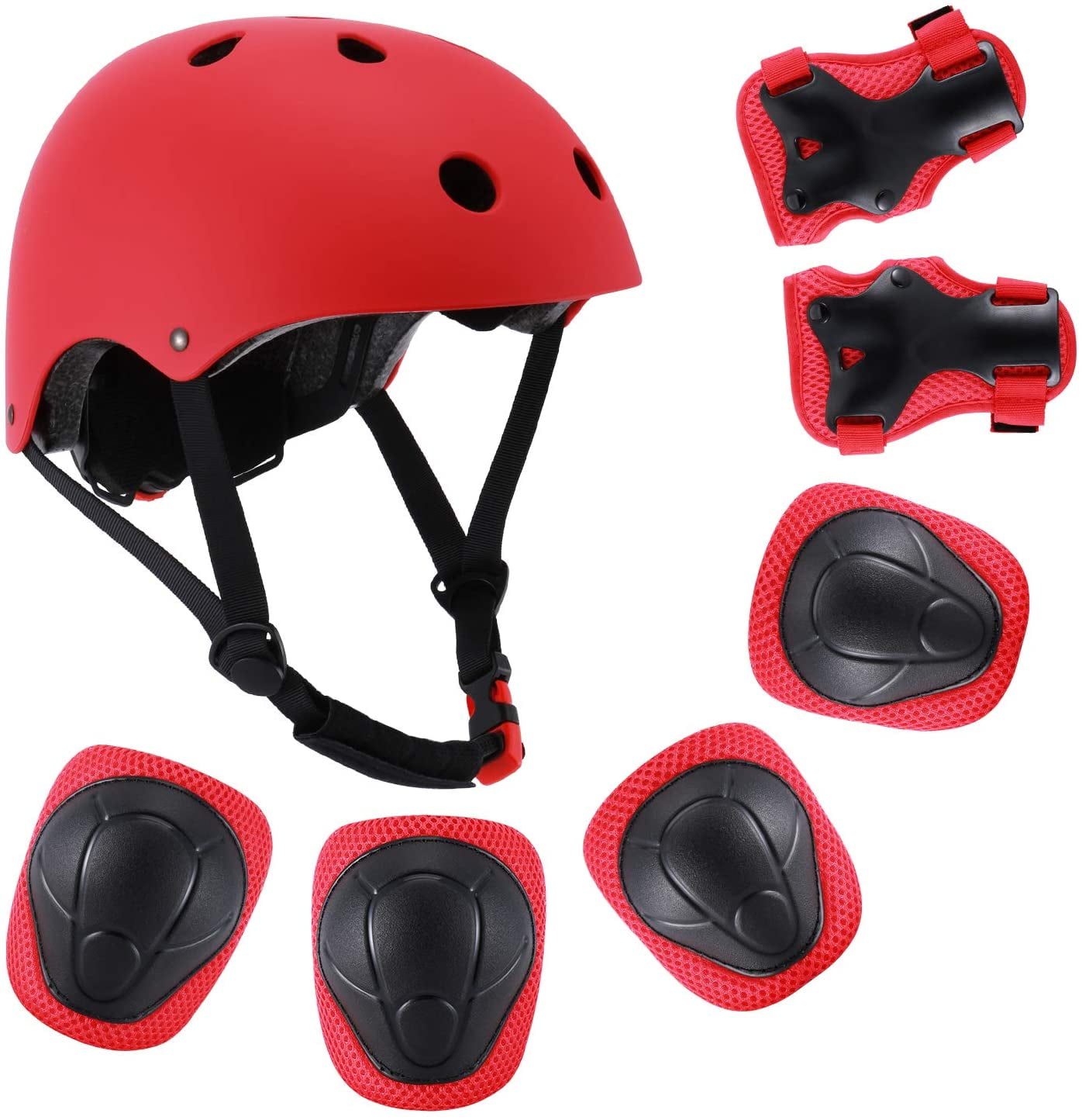 Kids Helmet Pad Set Knee Elbow Pads Wrist Guards Sports Bike Skateboard 1-Pink 