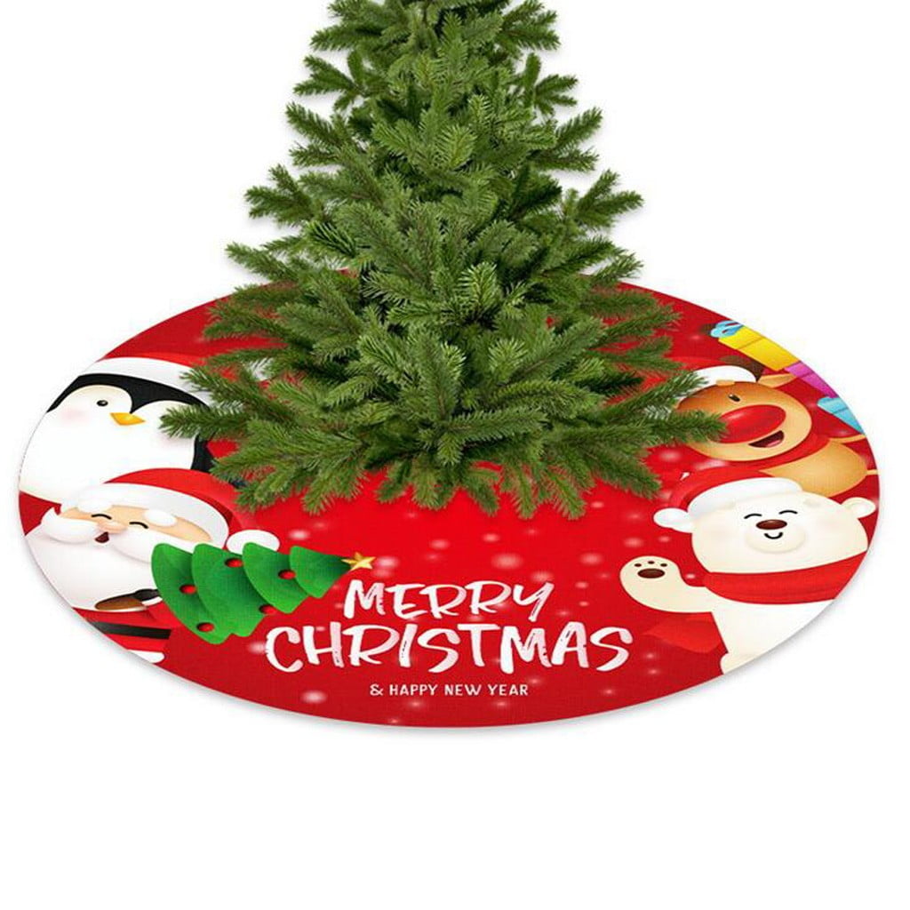 Christmas Tree Skirt Flannelette Scene Layout Merry Xmas Tree Reindeer Decor New 