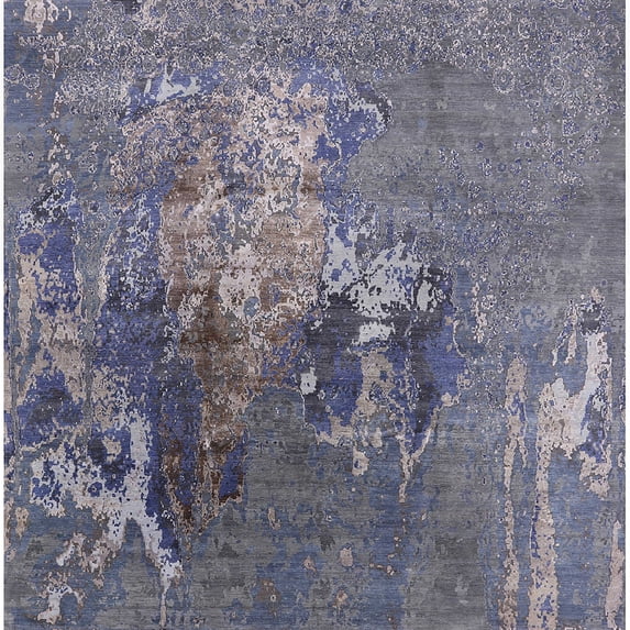 Ahgly Company Indoor Square Mid-Century Modern Purple Navy Blue Oriental Area Rugs, 3' Square