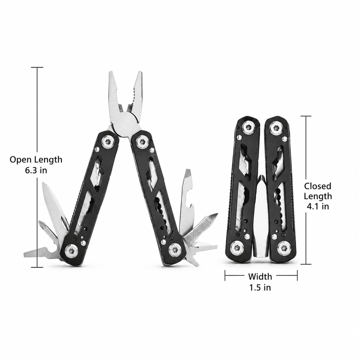 12-in-1 Mini Multitool Pliers, Foldable Stainless Steel Pocket Tool for Daily Home Repair, Outdoor Survival and Camping, Compact Heavy-Duty Design, Metallic Silver
