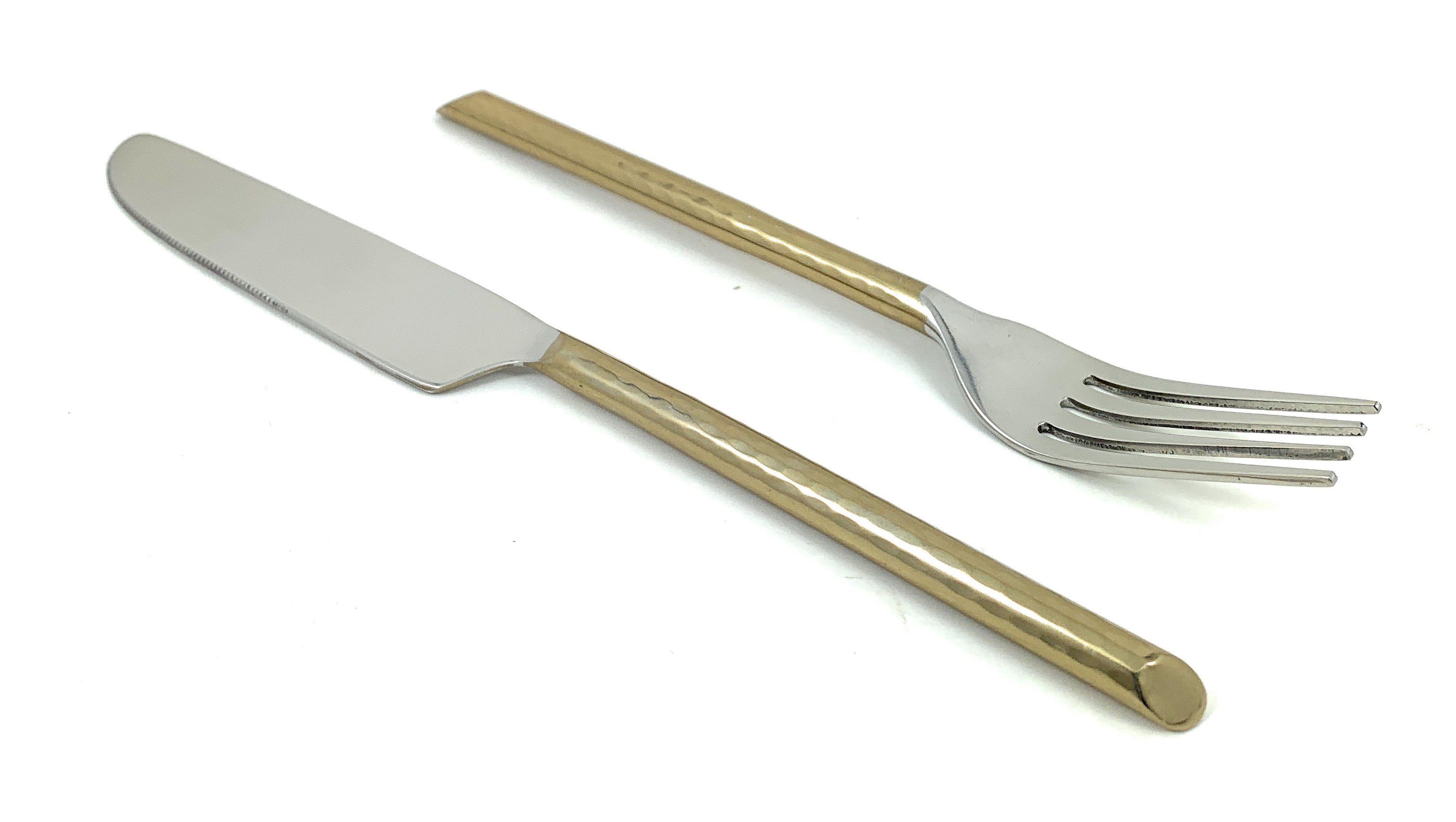 Golden Dinner Forks and Dinner Knives Set of 8 pieces (Cut Hammered