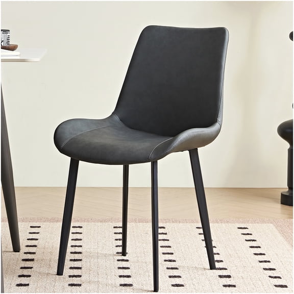 Modern Grey Faux Leather Dining Set with Black Metal Legs, 2-PC Table and Chairs for Kitchen