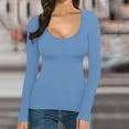 thumbnail image 2 of Womens Tops Women's T Shirt Solid Color Low U Neck Slim Bottom Long Sleeved Top, 2 of 5