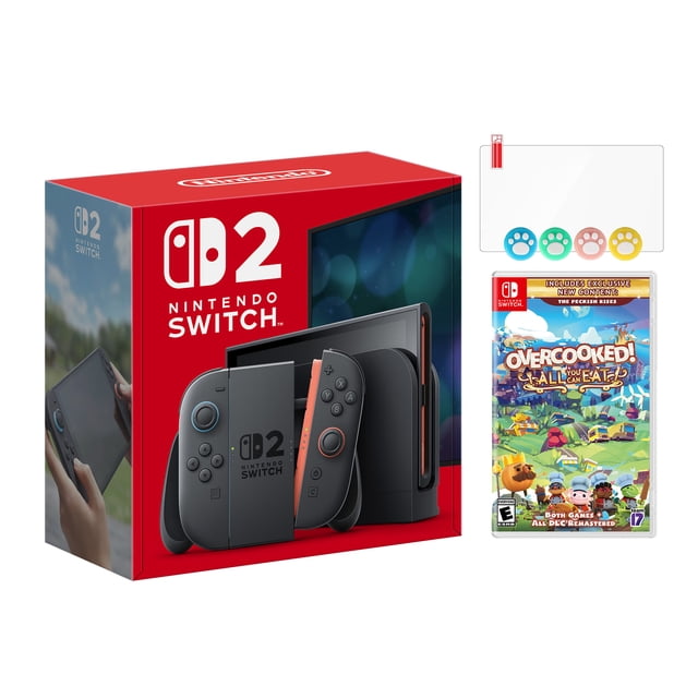 Nintendo Switch 2 Console 256GB 7.9-Inch 1080P HDR Touch Screen, Joy-Con 2 with Mouse Sensor, Dock, with Overcooked! All You Can Eat And Mytrix Joystick Caps & Screen Protector