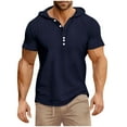thumbnail image 2 of Mens Shirts Plus Size under $5 Short Sleeve Half Button Hooded Exercise Fitness Casual Loose Top Navy XL, 2 of 6