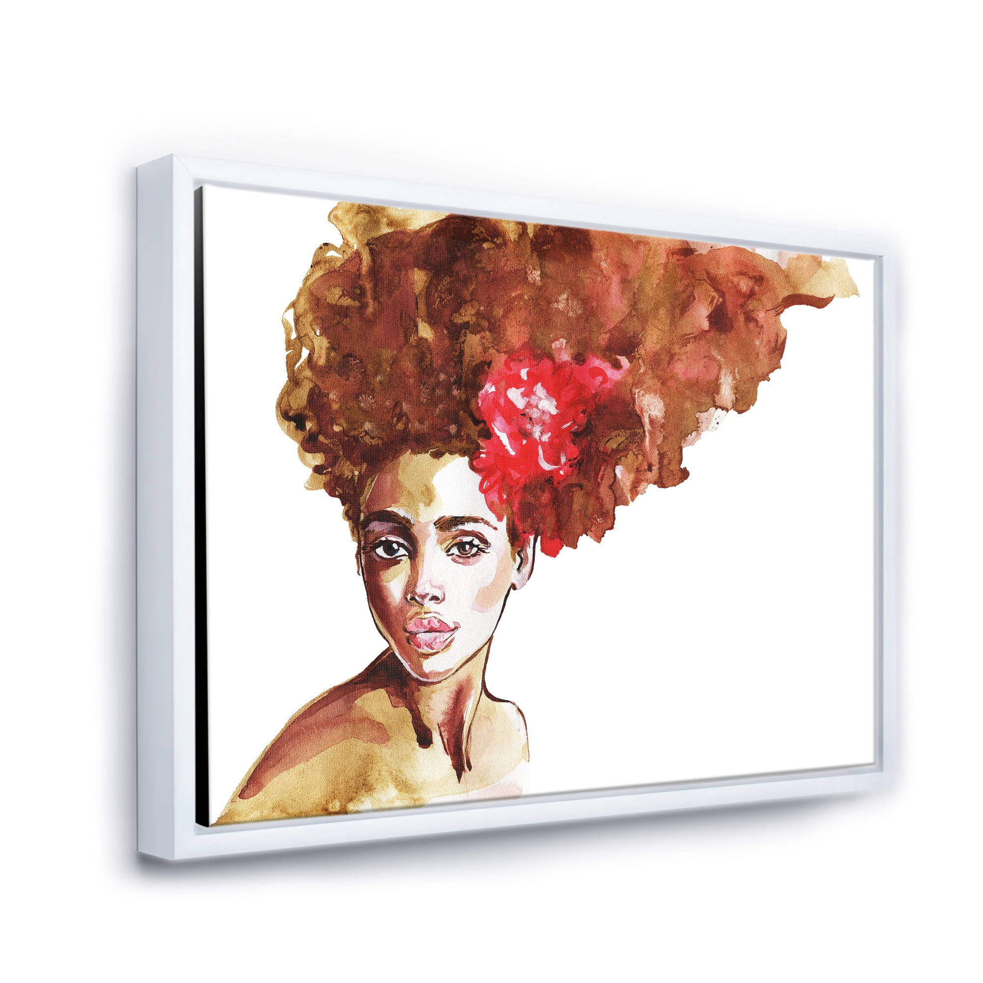 Designart 'Portrait of Young African American Woman II' Modern Framed Canvas Wall Art Print